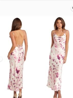Bardot White and Pink Tie-Dye Backless Slip Maxi Dress
